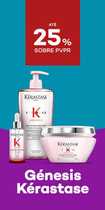 Gama genesis da marca Kérastase com destaque promocional de até 25% sobre preço de Venda ao Público Recomendado